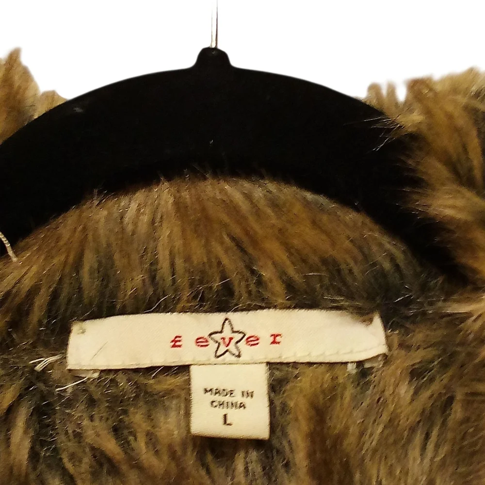 Fever -Vintage Faux Fur, Full Vest Polyester Suede, Size L Tan, 1 Button Closure - Picture 13 of 16